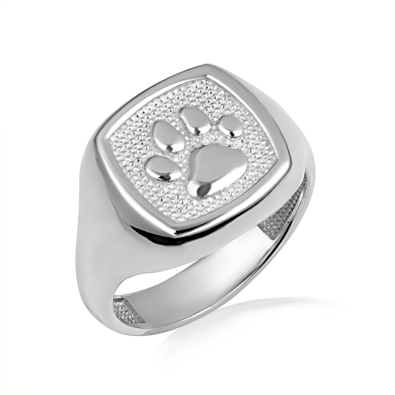 Sterling Silver Pet Dog Paw Print Beaded Signet Ring