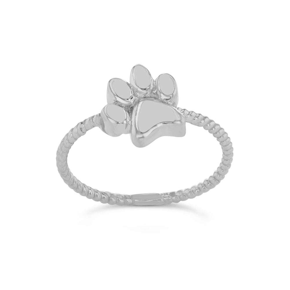 Sterling Silver Pet Dog Paw Print Rope Ring