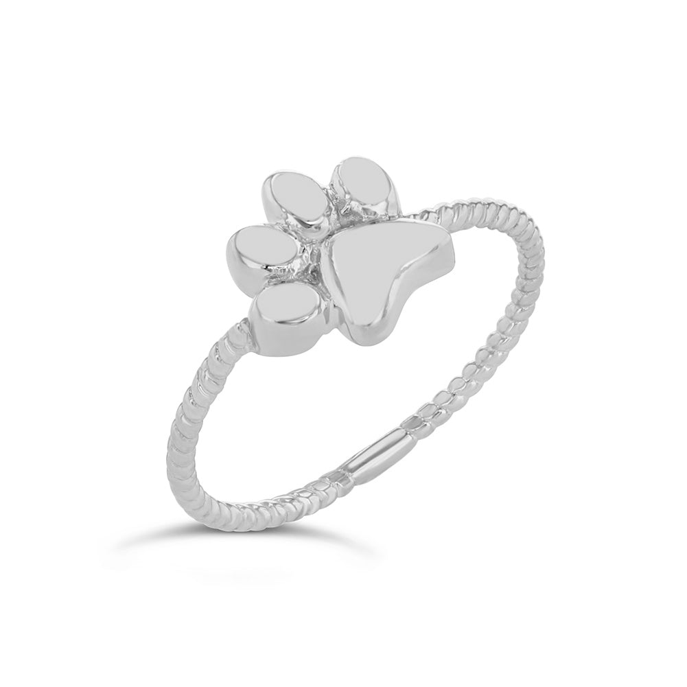 Sterling Silver Pet Dog Paw Print Rope Ring, view 2