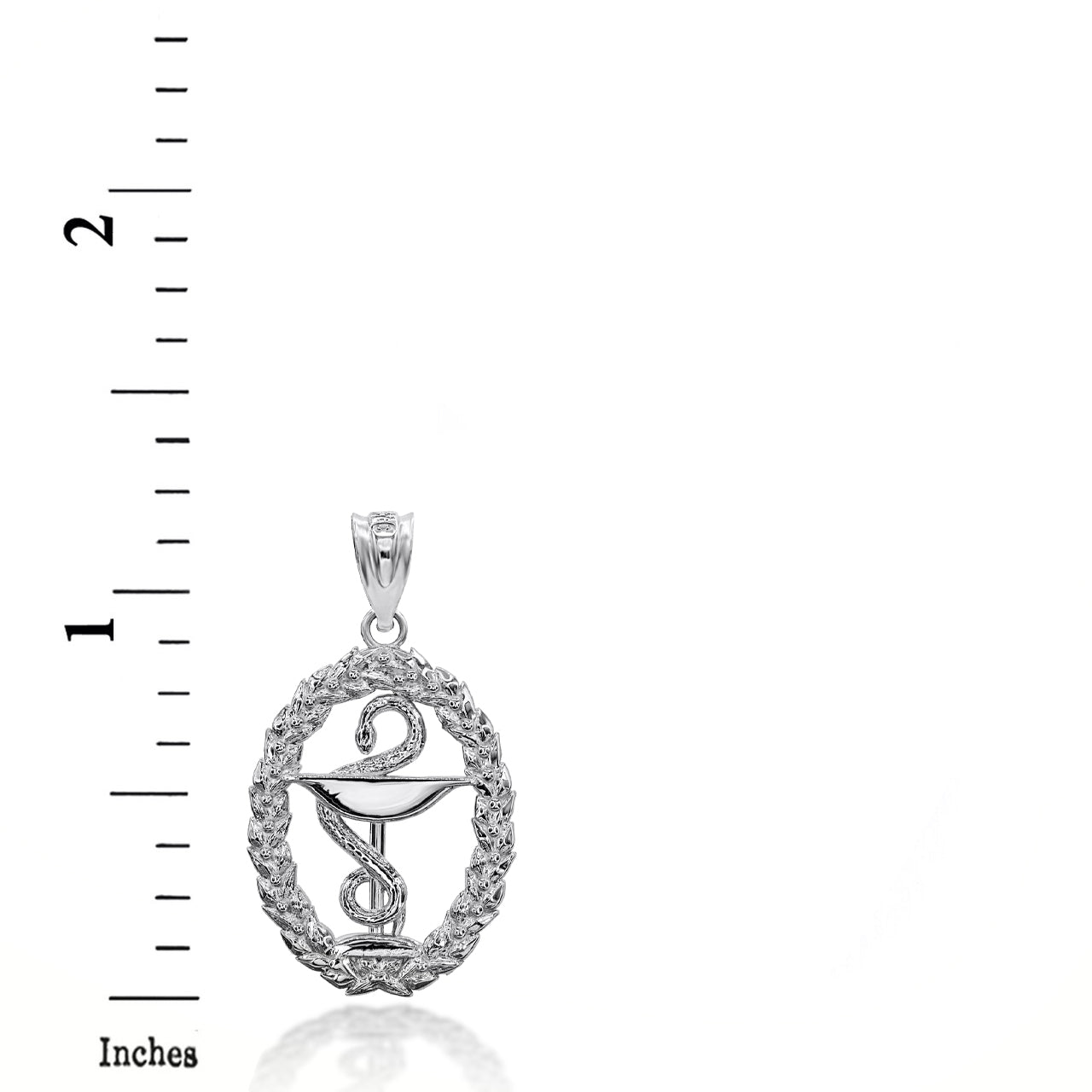 Sterling Silver Pharmacy Bowl Of Hygieia Oval Wreath Pendant Necklace, view 3