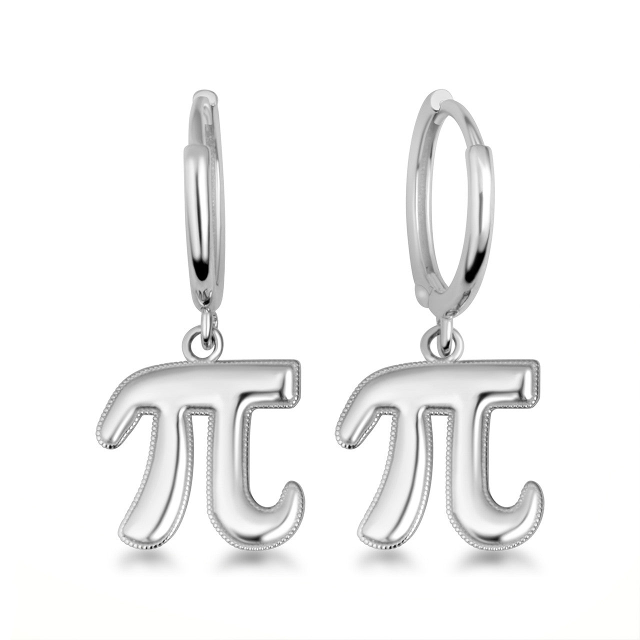 Sterling Silver Pi Symbol Mathematical Milgrain Drop Huggie Hoop Earrings