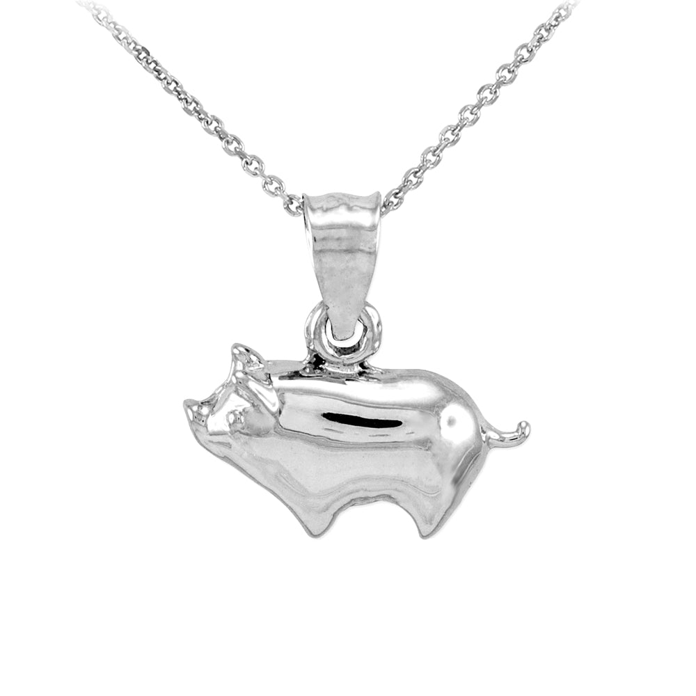Sterling Silver Pig Charm Pendant Necklace
