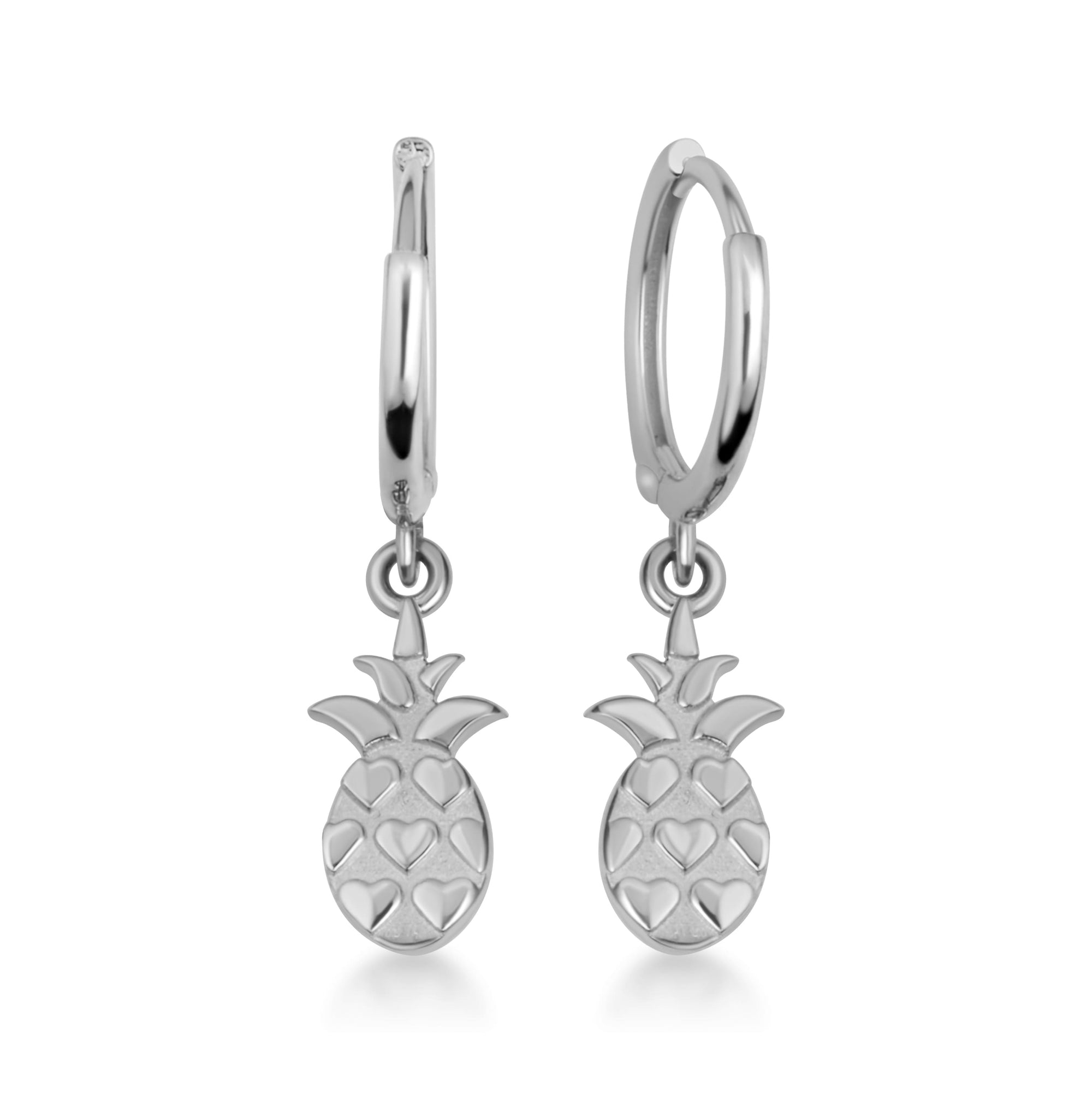 Sterling Silver Pineapple Fruit Drop Huggie Hoop Earrings