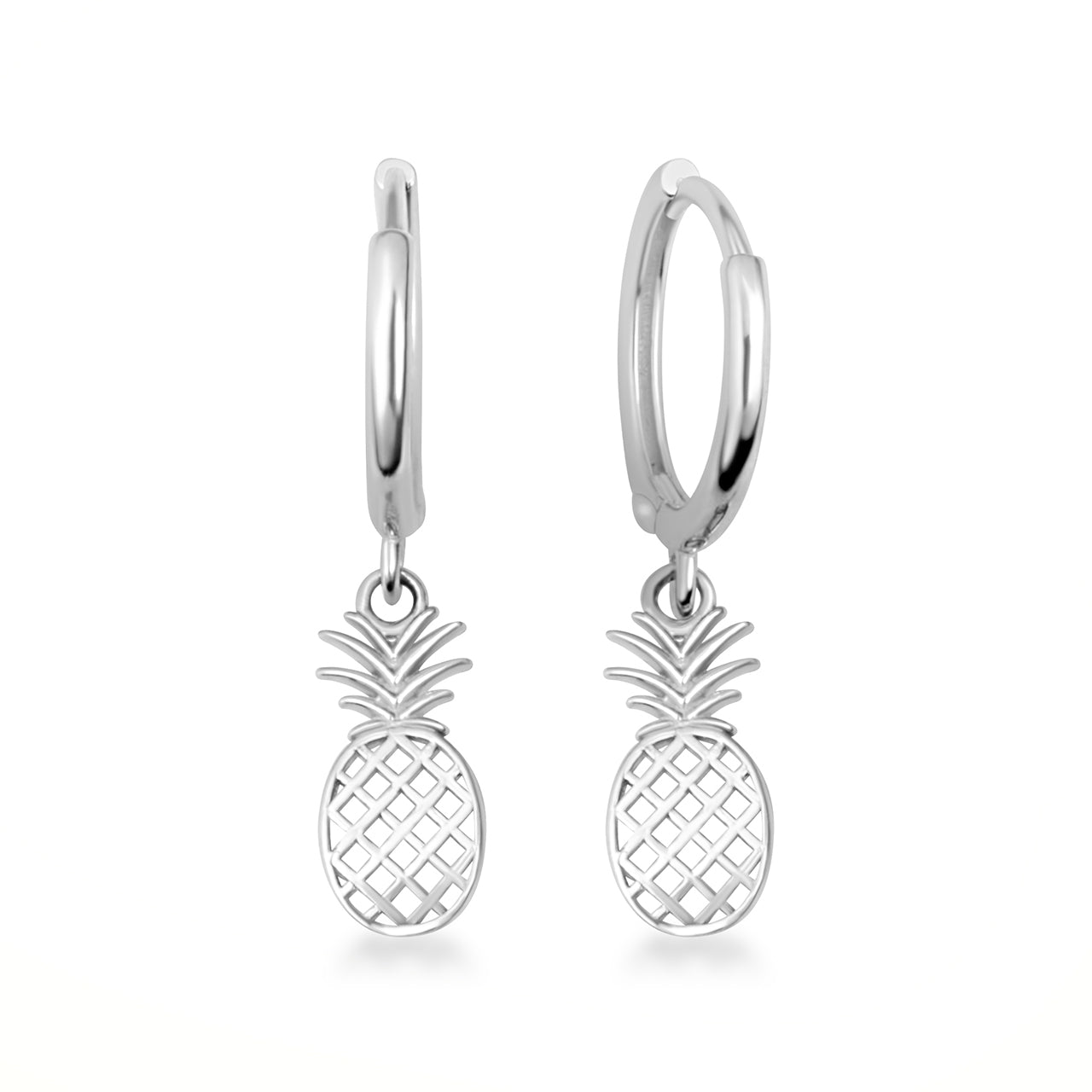 Sterling Silver Pineapple Tropical Fruit Drop Huggie Hoop Earrings