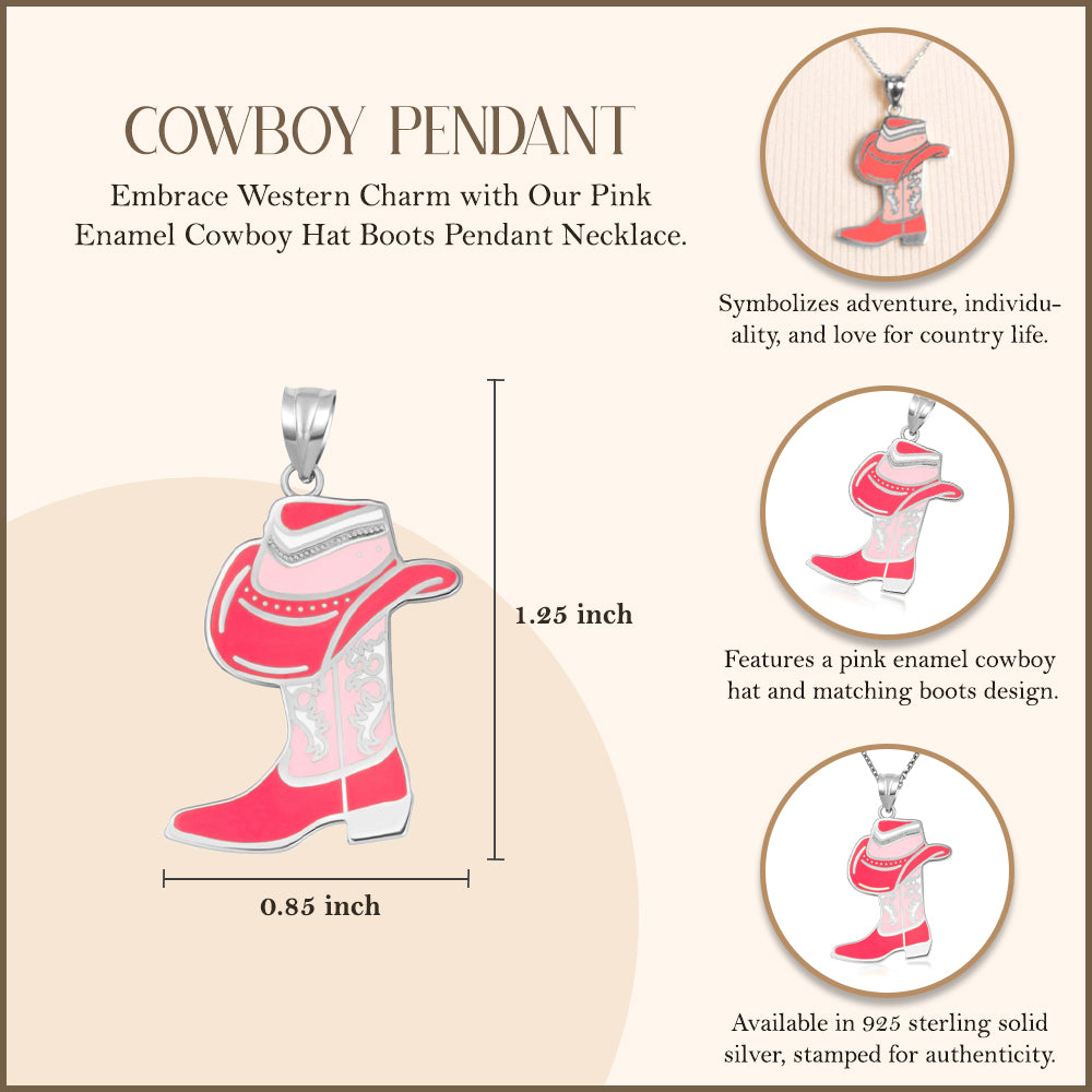 Sterling Silver Pink Enamel Cowboy Hat Boots Western Pendant Necklace, view 3