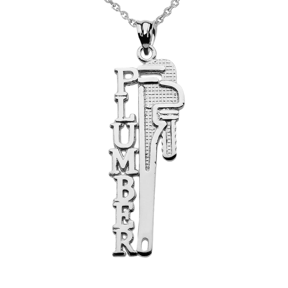 Sterling Silver Plumber Tool Wrench Pendant Necklace