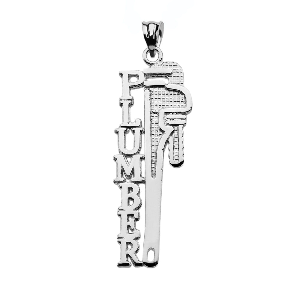 Sterling Silver Plumber Tool Wrench Pendant Necklace, view 2