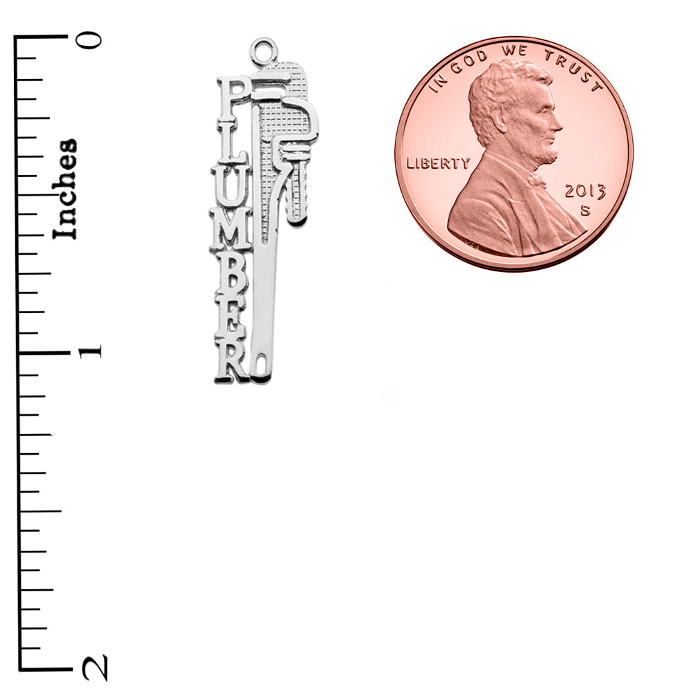 Sterling Silver Plumber Tool Wrench Pendant Necklace, view 3