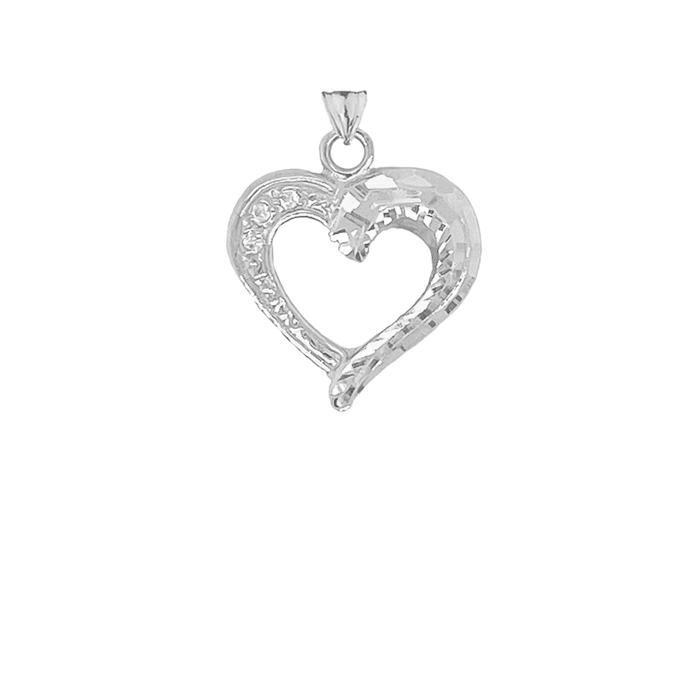 Sterling Silver Polished Diamond Heart Pendant Necklace, view 2
