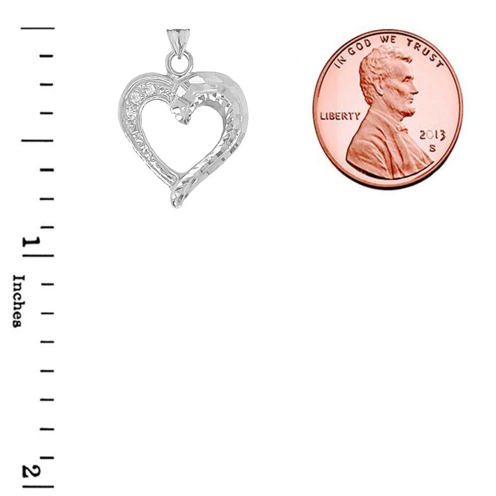 Sterling Silver Polished Diamond Heart Pendant Necklace, view 3