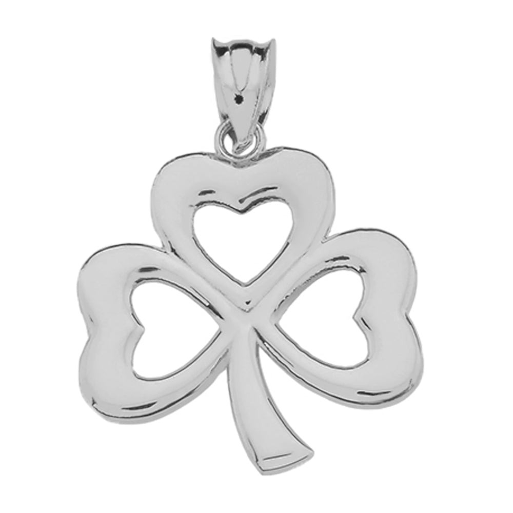Sterling Silver Polished Lucky Shamrock Pendant Necklace, view 2