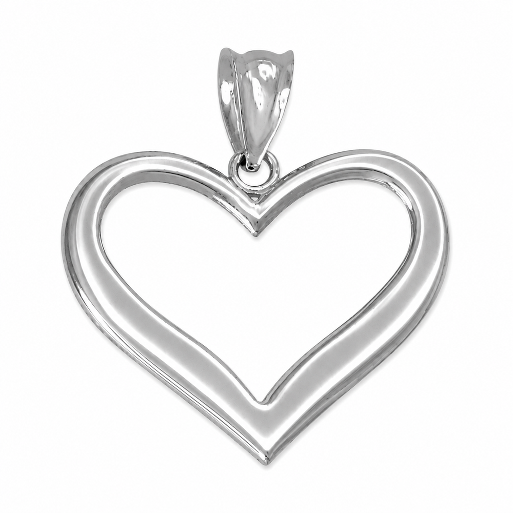 Sterling Silver Polished Open Heart Pendant Necklace