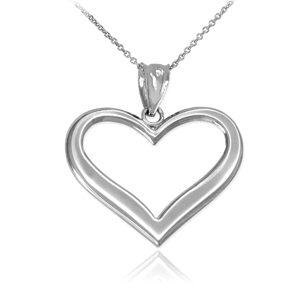 Sterling Silver Polished Open Heart Pendant Necklace, view 2