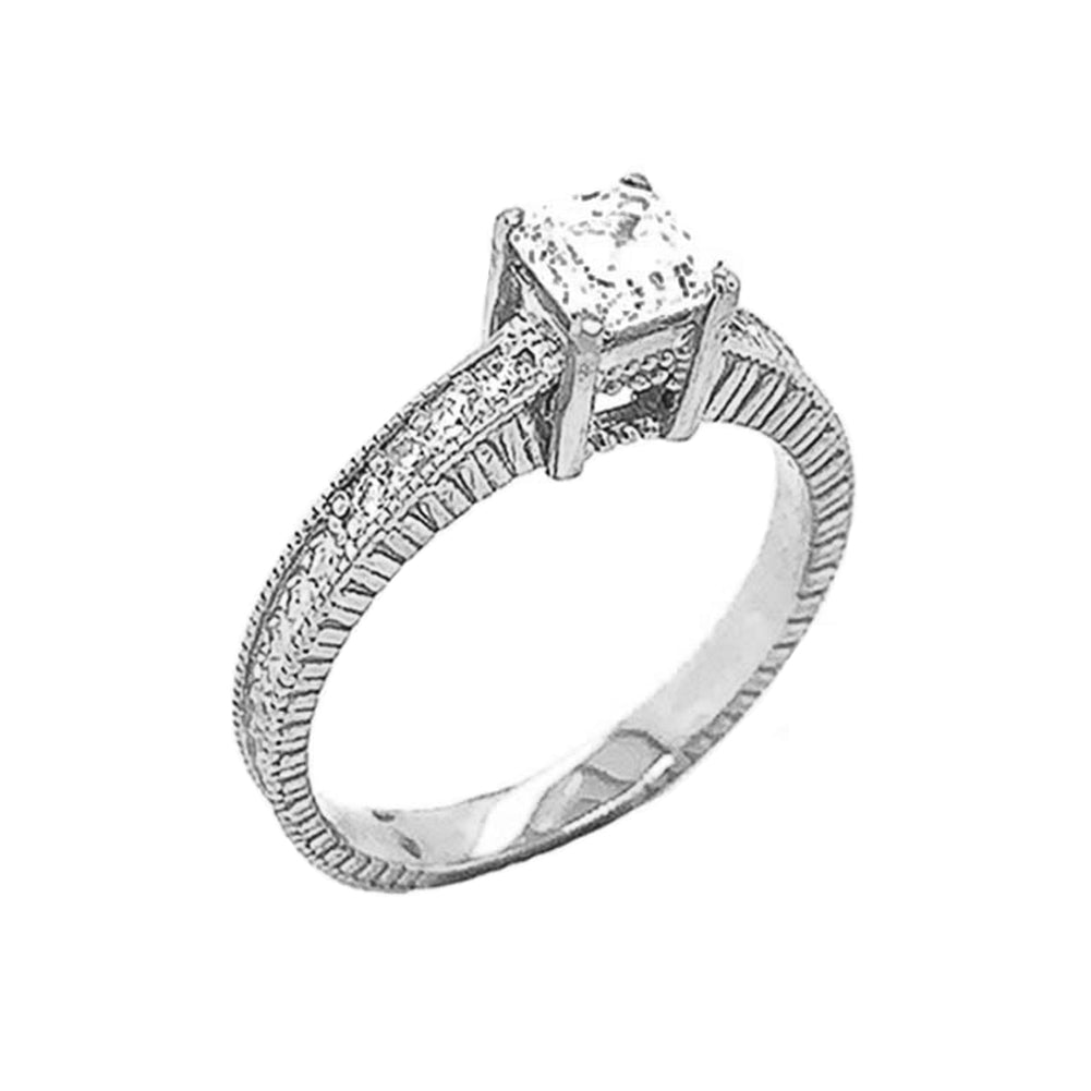 Sterling Silver Princess Cut Cubic Zirconia Striped Diamond Wedding Band Ring