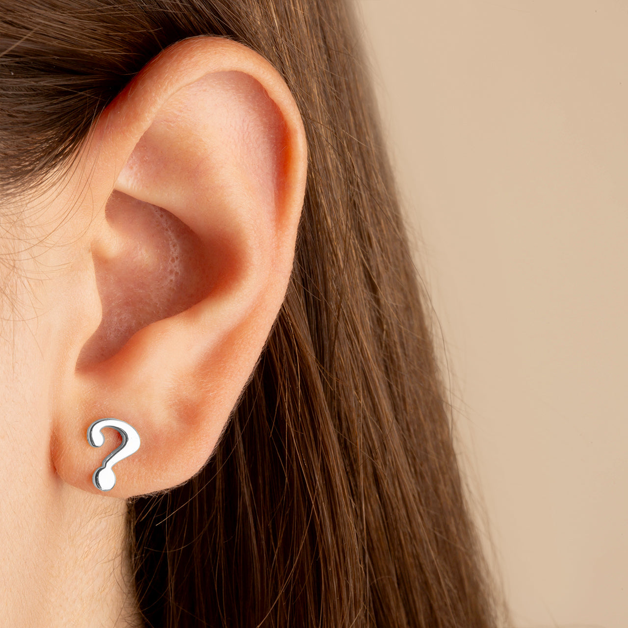 Sterling Silver Question Mark Stud Earrings, view 2