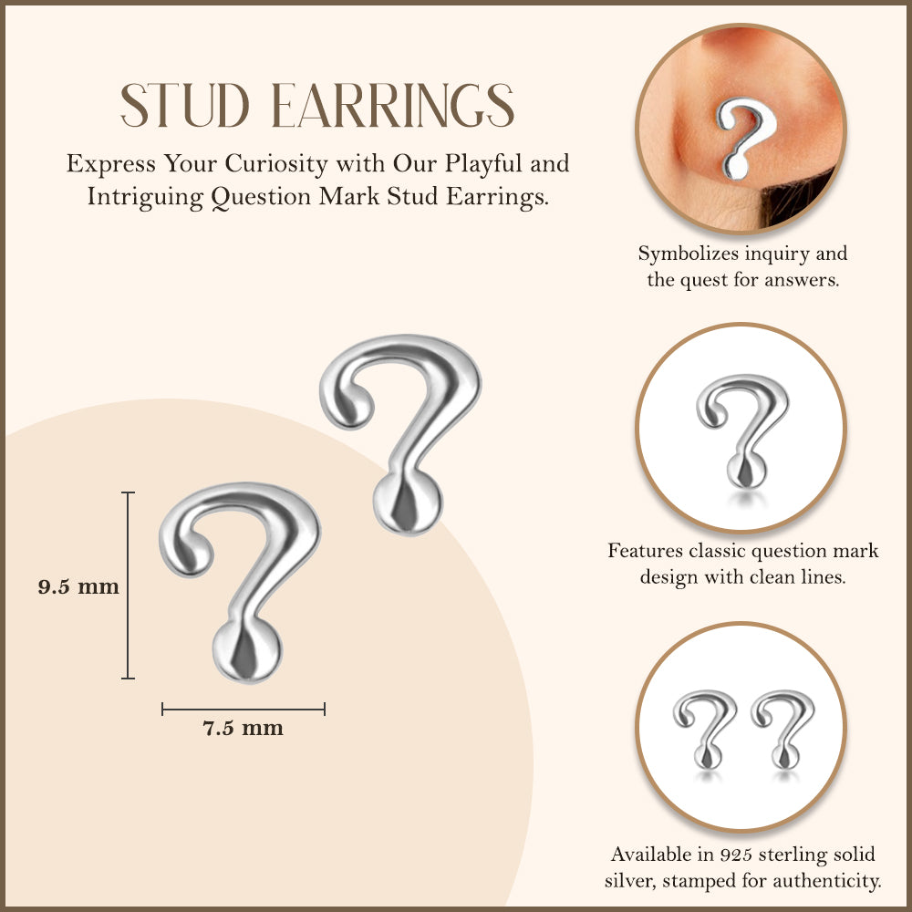 Sterling Silver Question Mark Stud Earrings, view 3