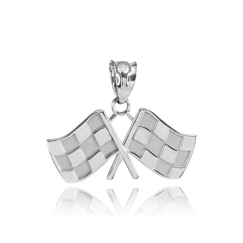 Sterling Silver Racing Flags Pendant Necklace, view 4