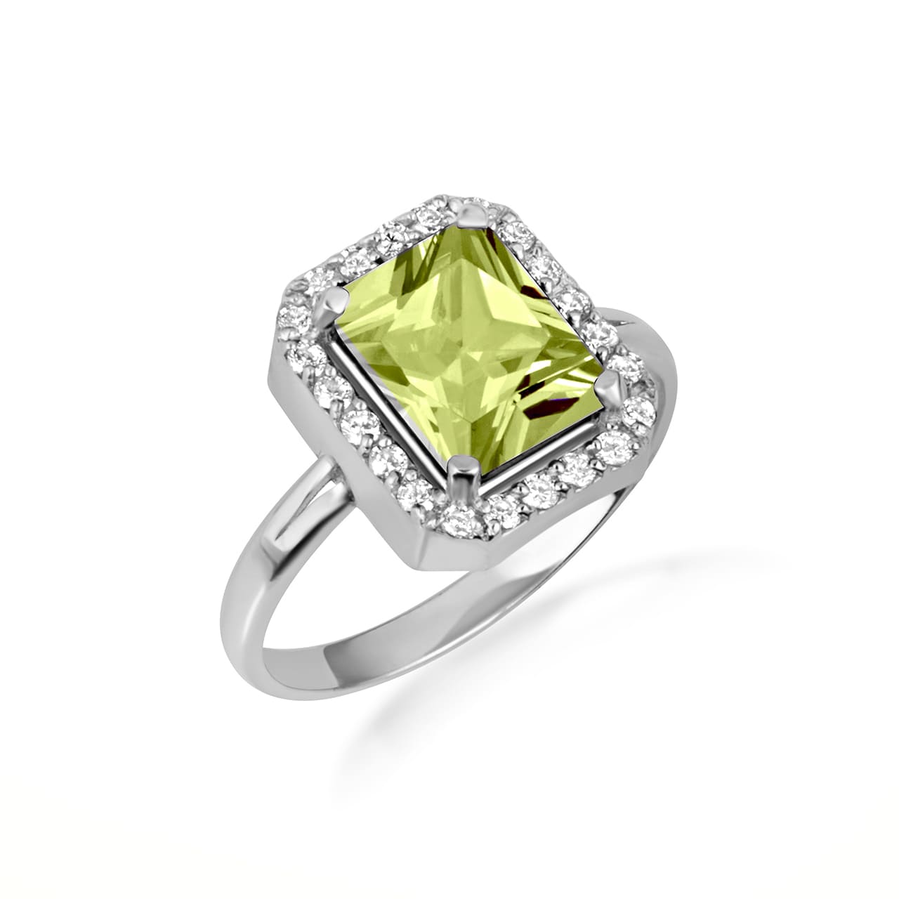 Sterling Silver Radiant Cut Birthstone Halo Ring, view 4