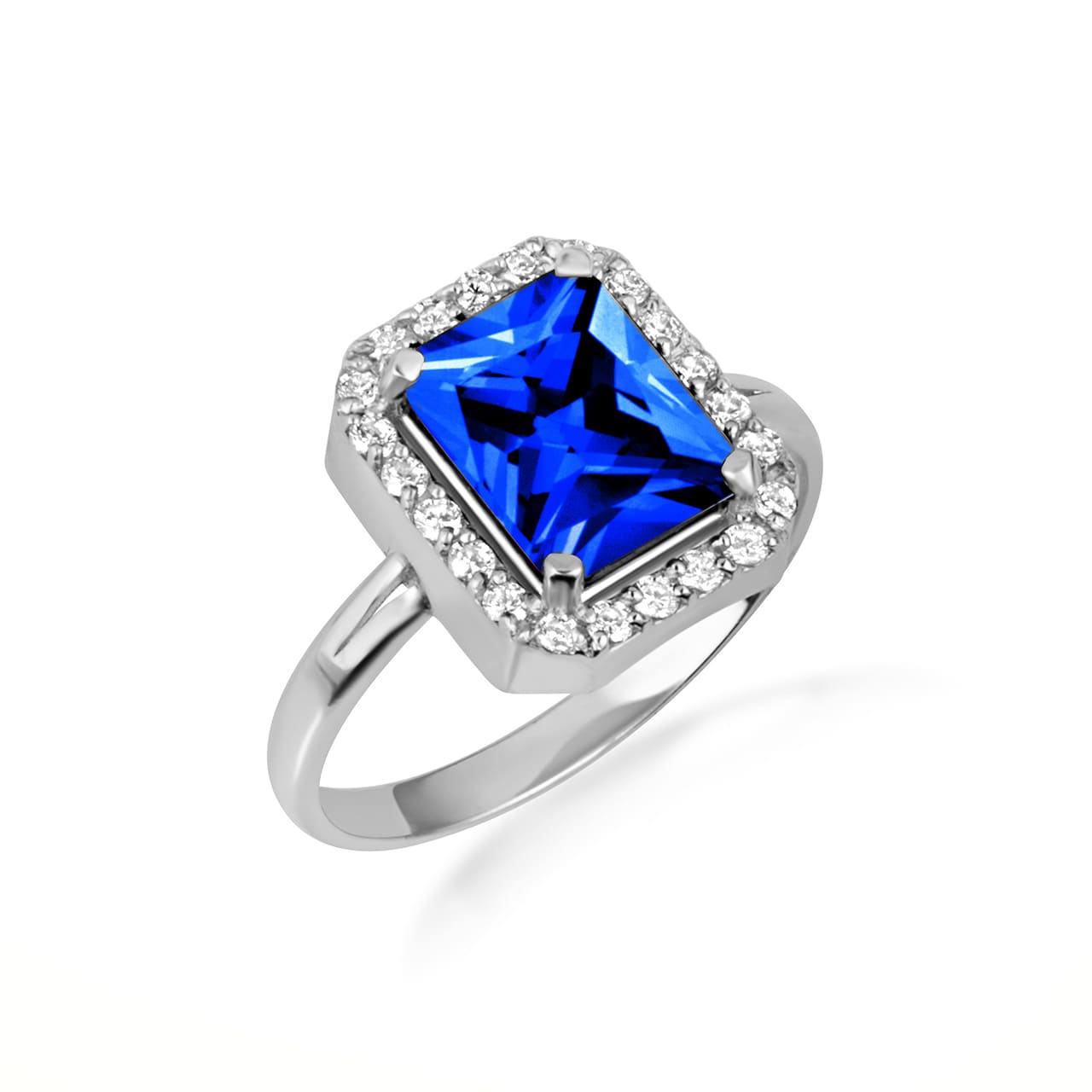 Sterling Silver Radiant Cut Birthstone Halo Ring, view 5