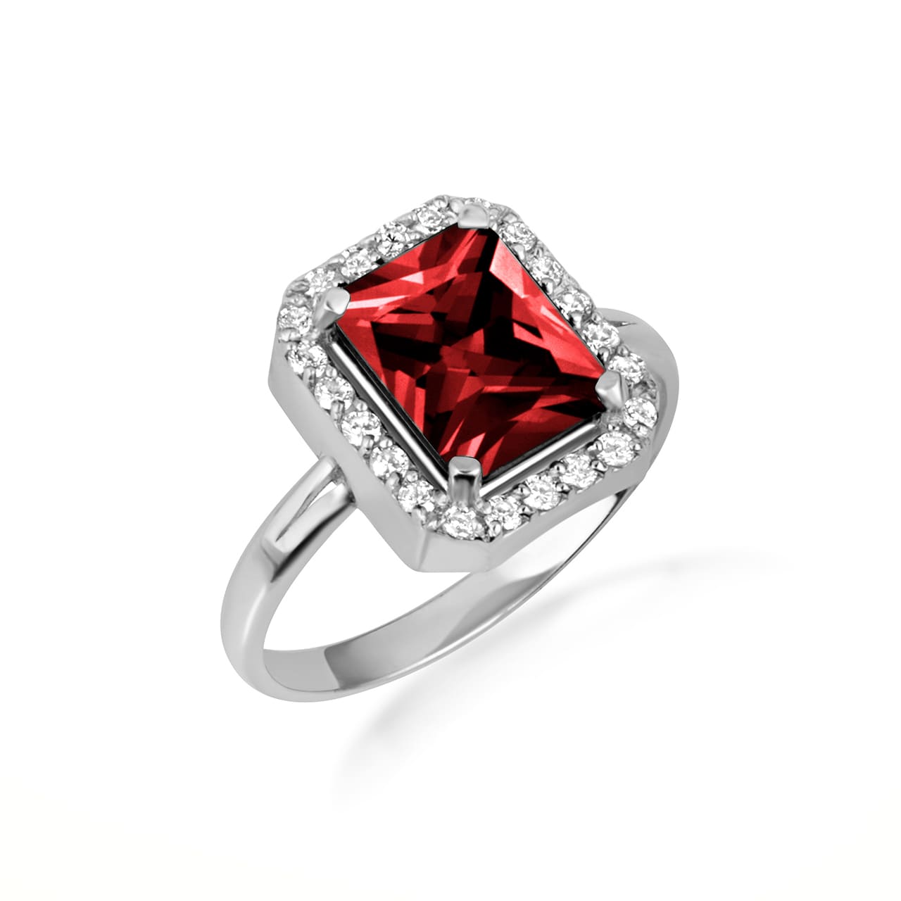 Sterling Silver Radiant Cut Birthstone Halo Ring, view 7