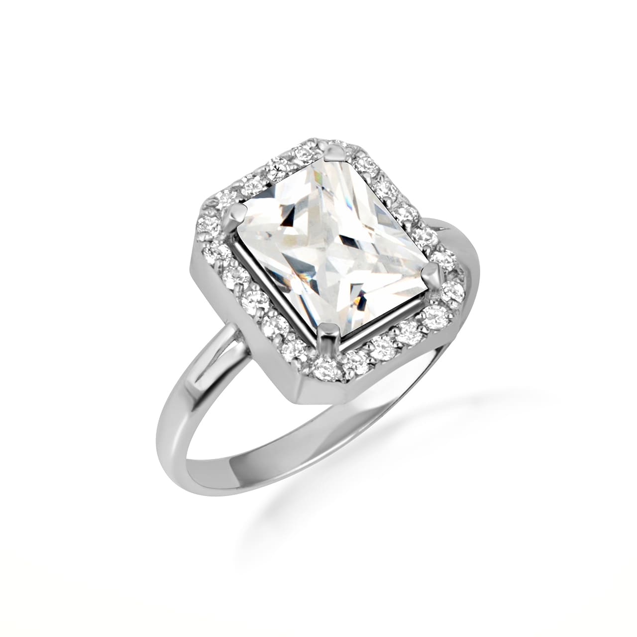 Sterling Silver Radiant Cut Birthstone Halo Ring, view 8