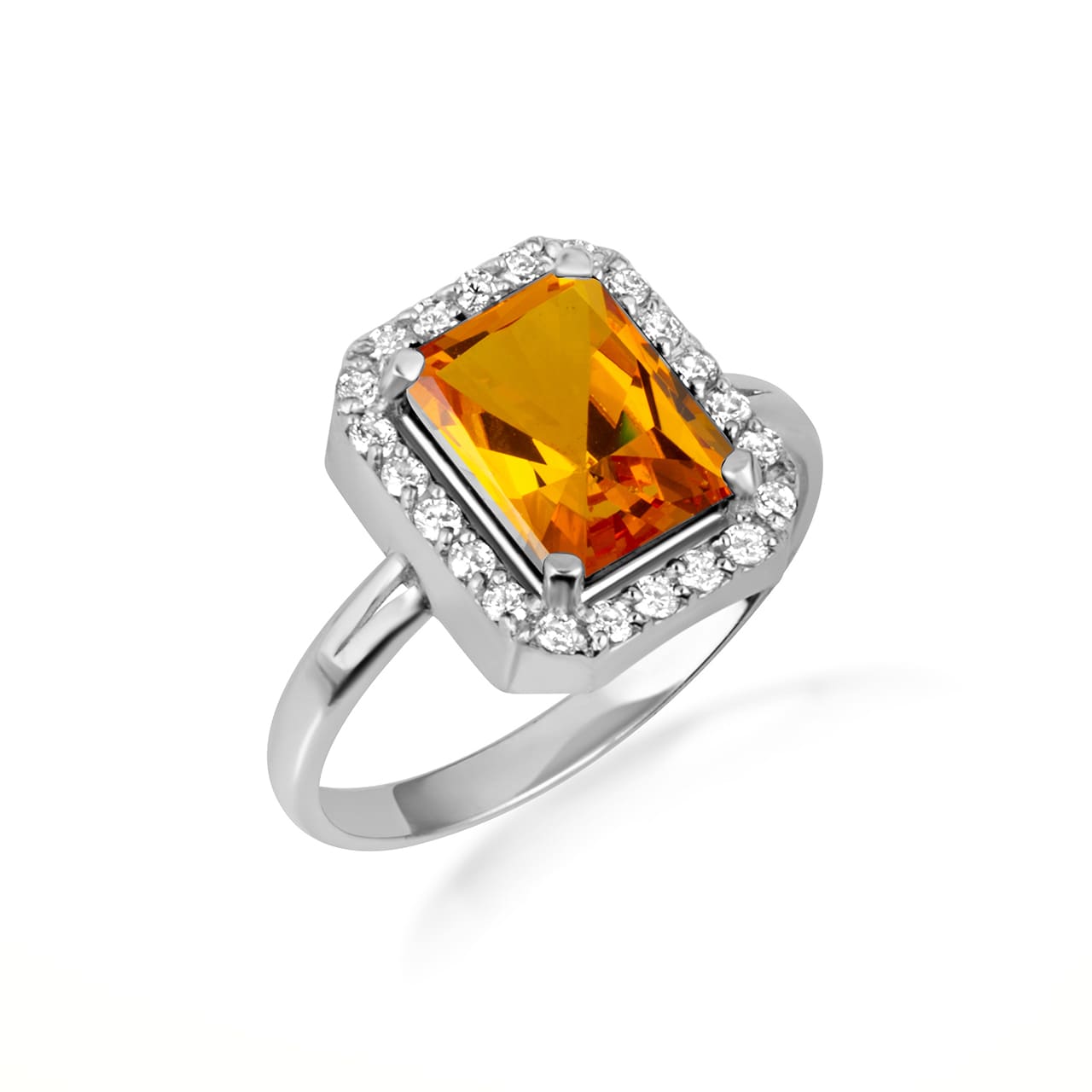 Sterling Silver Radiant Cut Birthstone Halo Ring, view 11
