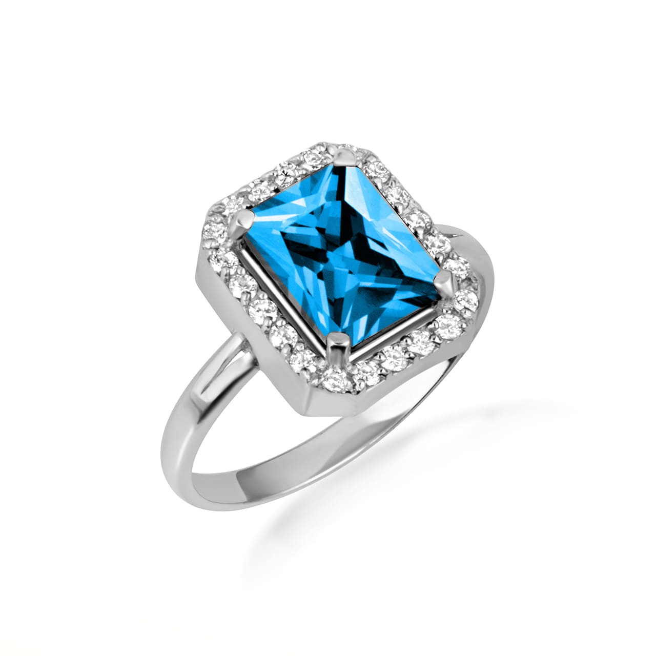 Sterling Silver Radiant Cut Birthstone Halo Ring, view 12