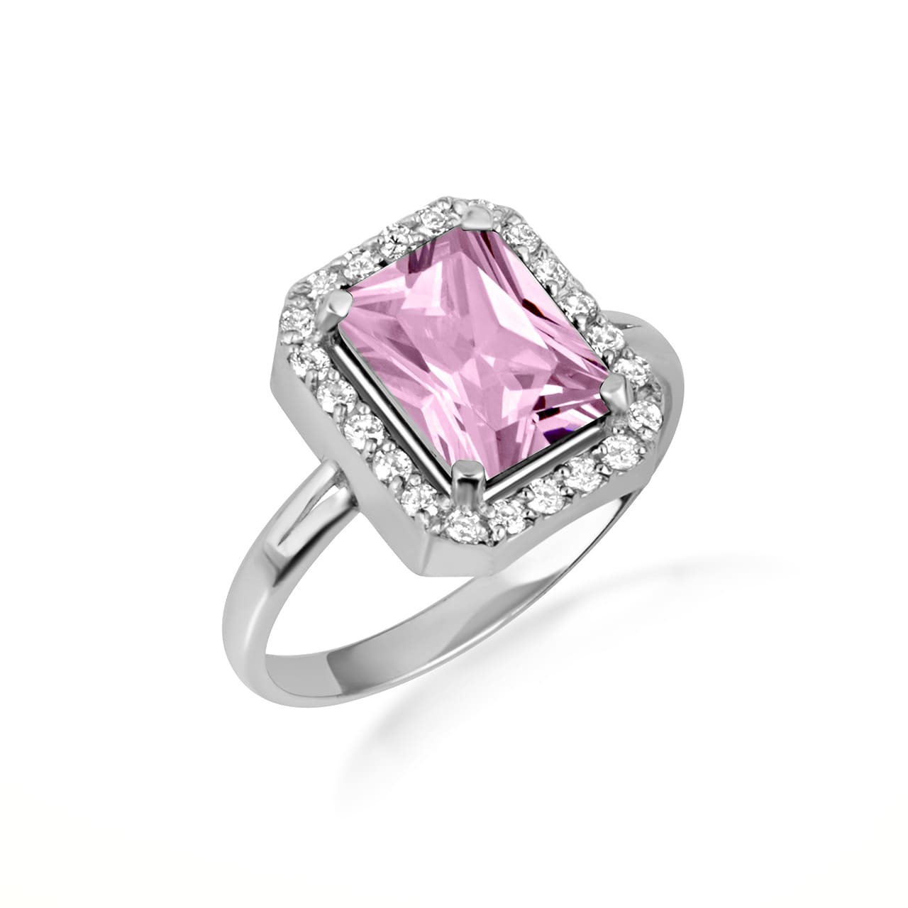 Sterling Silver Radiant Cut Birthstone Halo Ring, view 13