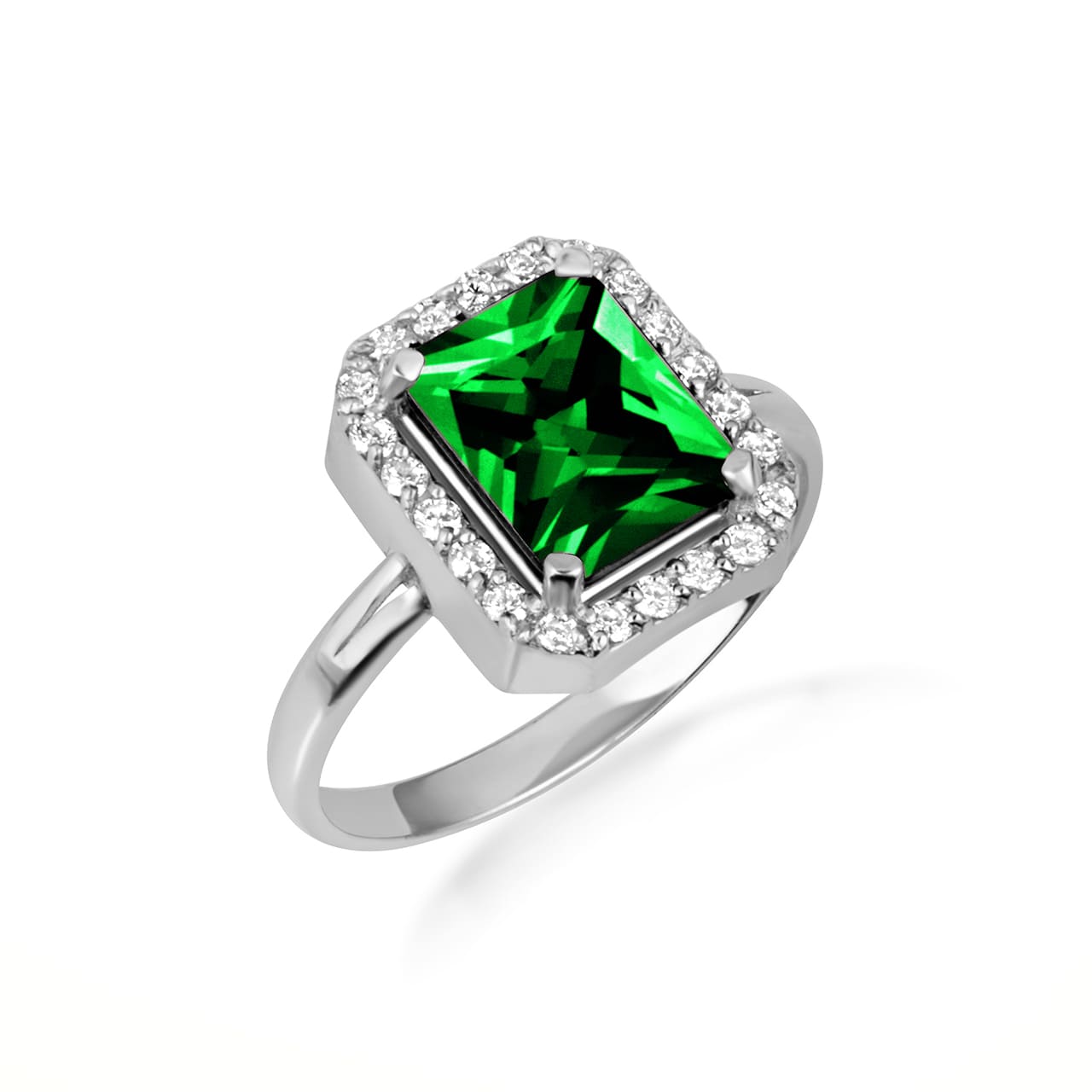 Sterling Silver Radiant Cut Birthstone Halo Ring, view 15