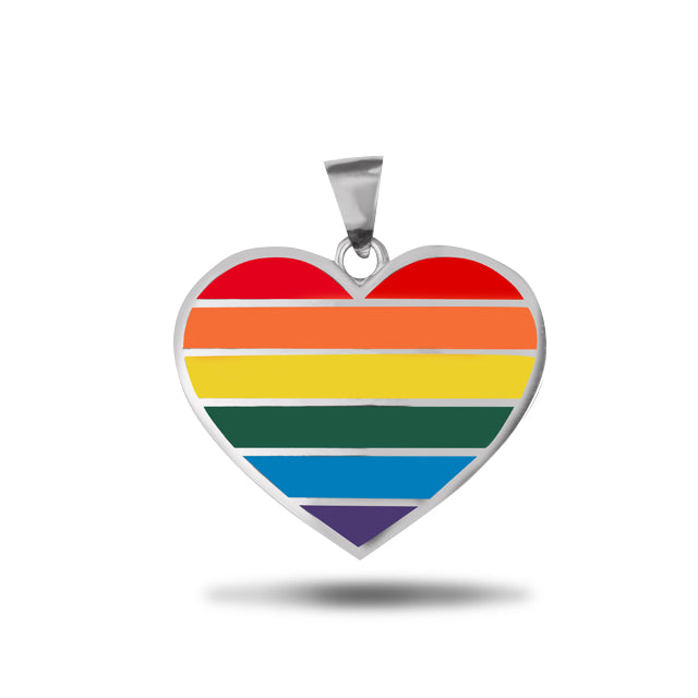 Sterling Silver Rainbow Pride Flag Heart Pendant Necklace