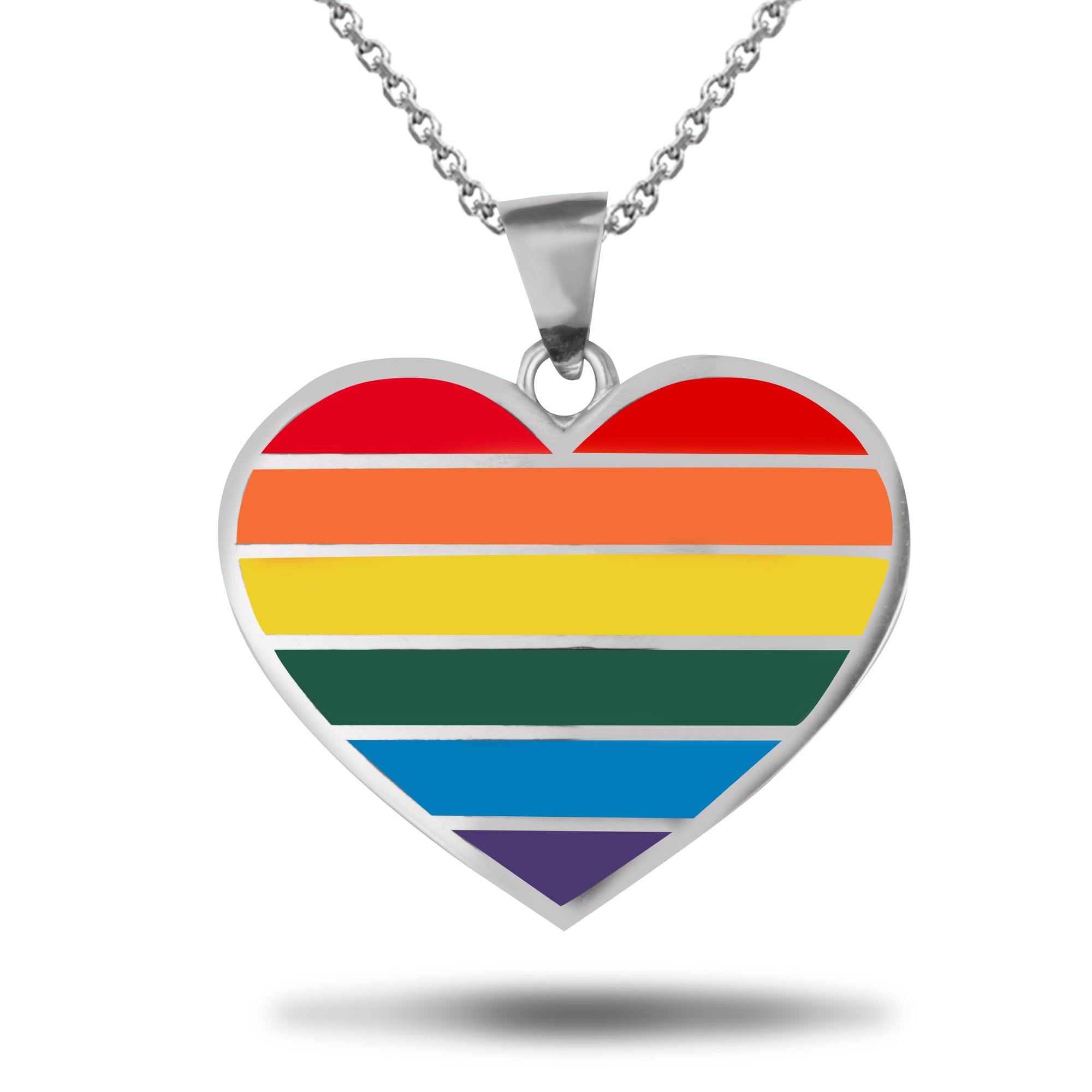 Sterling Silver Rainbow Pride Flag Heart Pendant Necklace, view 4