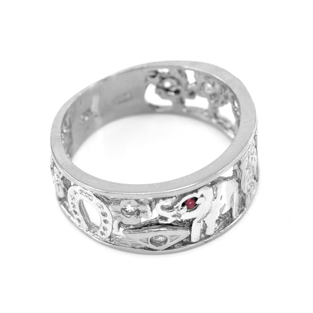 Sterling Silver Red CZ Lucky Ring, view 2