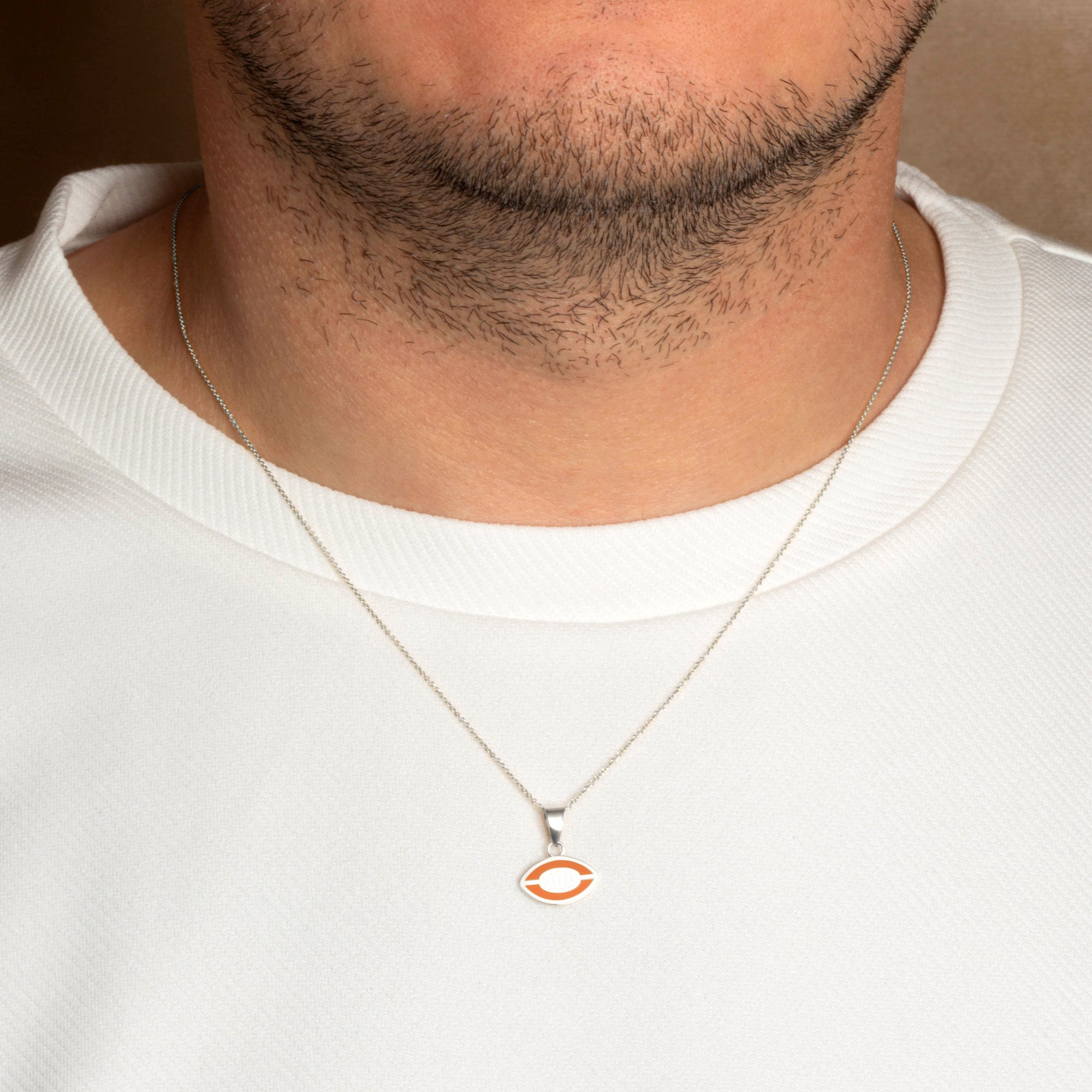 Sterling Silver Red Enamel Football Sports Pendant Necklace, view 2