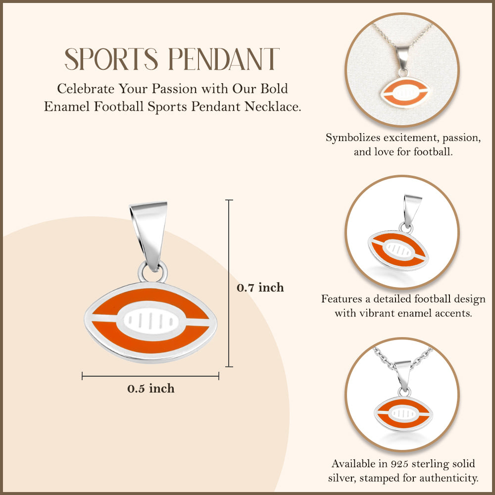 Sterling Silver Red Enamel Football Sports Pendant Necklace, view 3