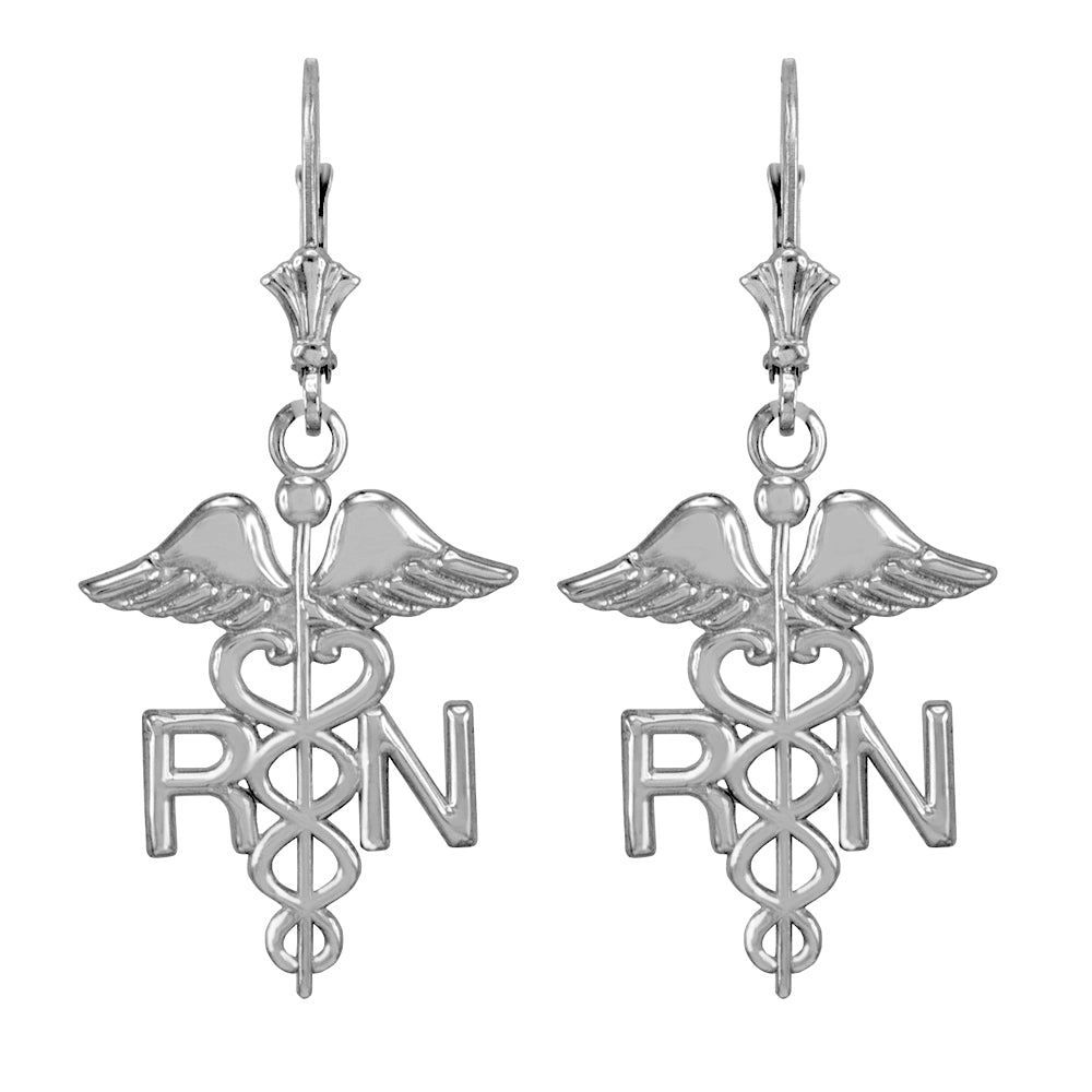 Sterling Silver Registered Nurse RN Caduceus Earrings
