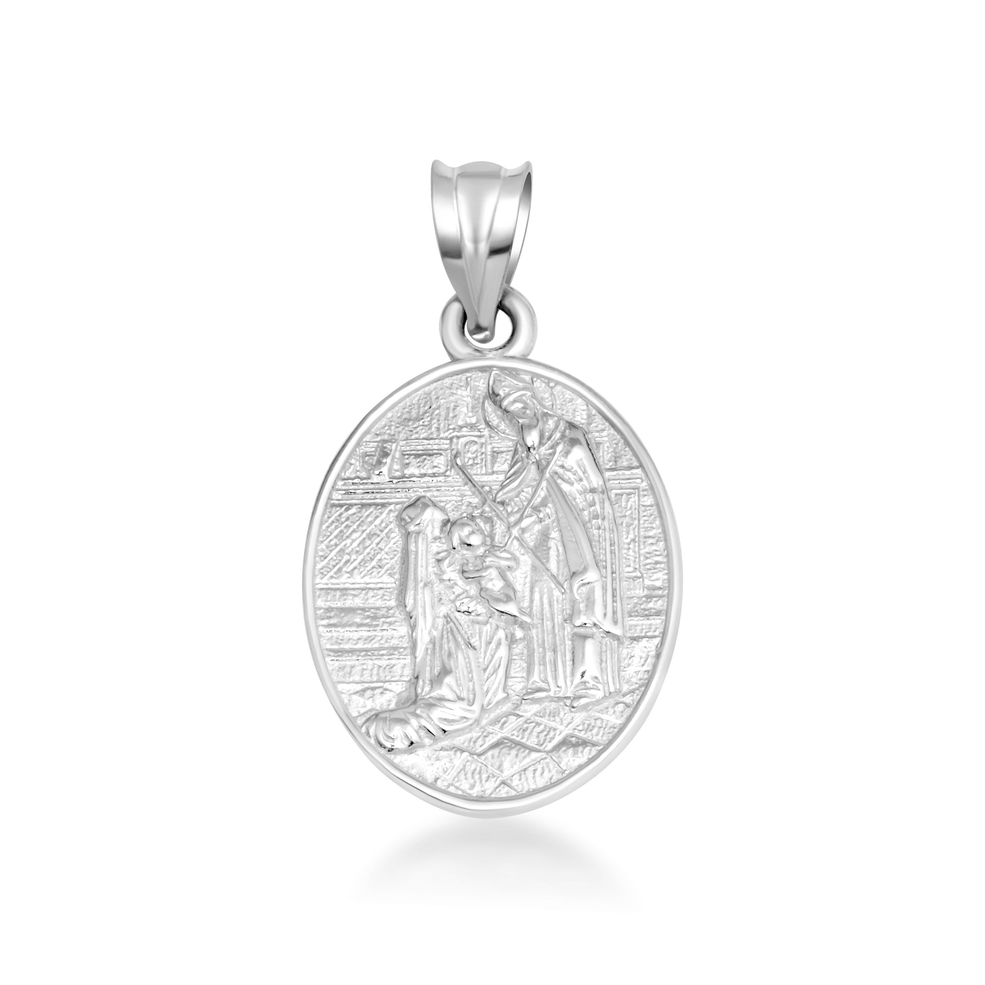 Sterling Silver Religious Baby Jesus Mary & Joseph Oval Medallion Pendant Necklace
