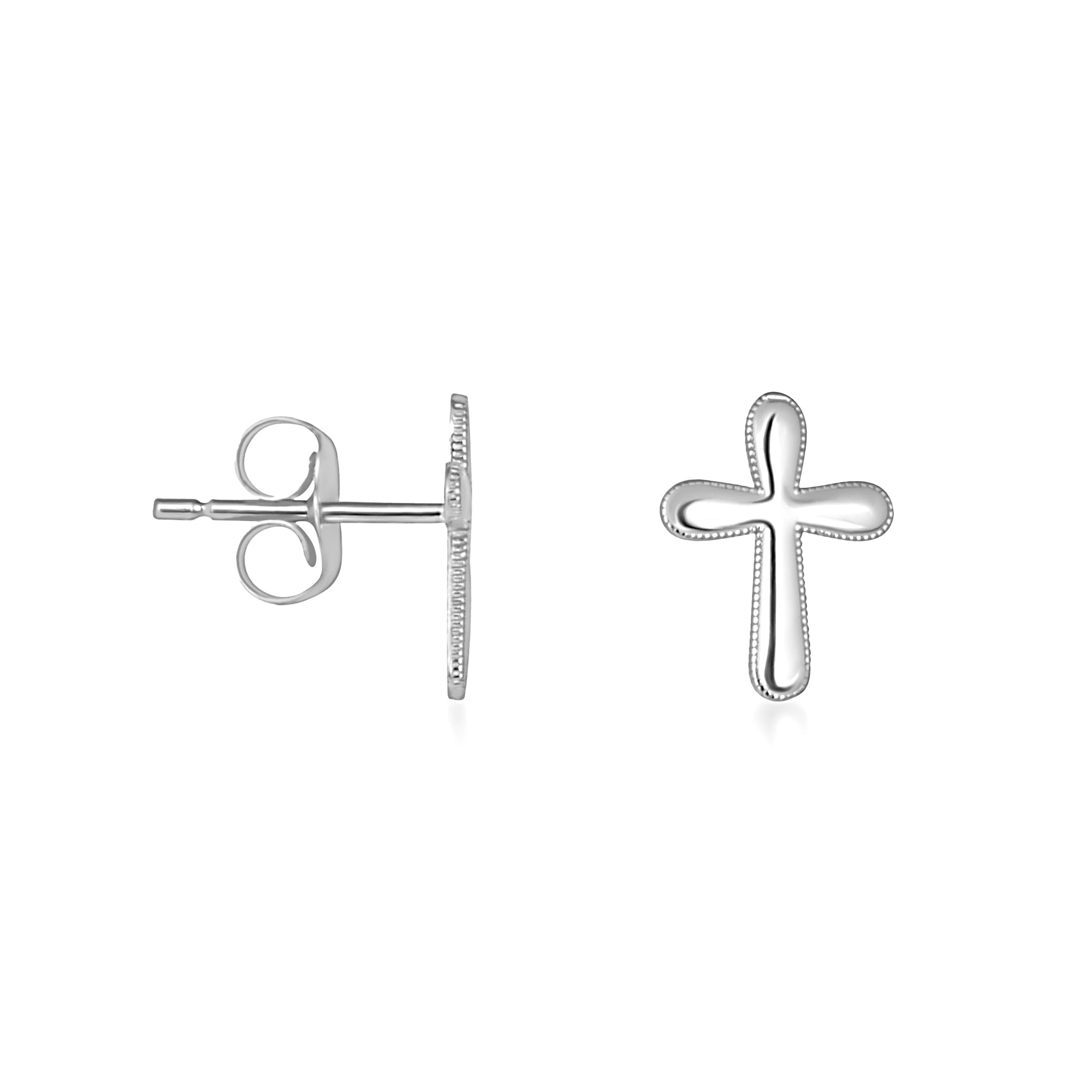 Sterling Silver Religious Cross Milgrain Stud Earrings