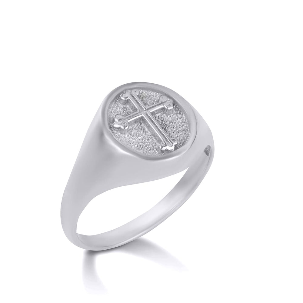 Sterling Silver Religious Cross Textured Signet Ring