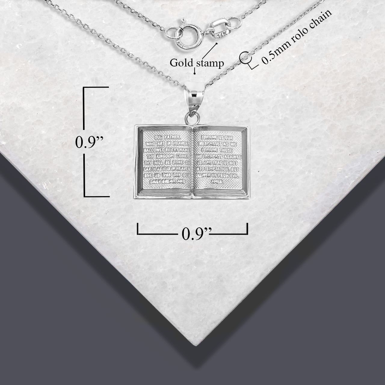 Sterling Silver Religious Holy Bible Lord's Prayer Pendant Necklace, view 4