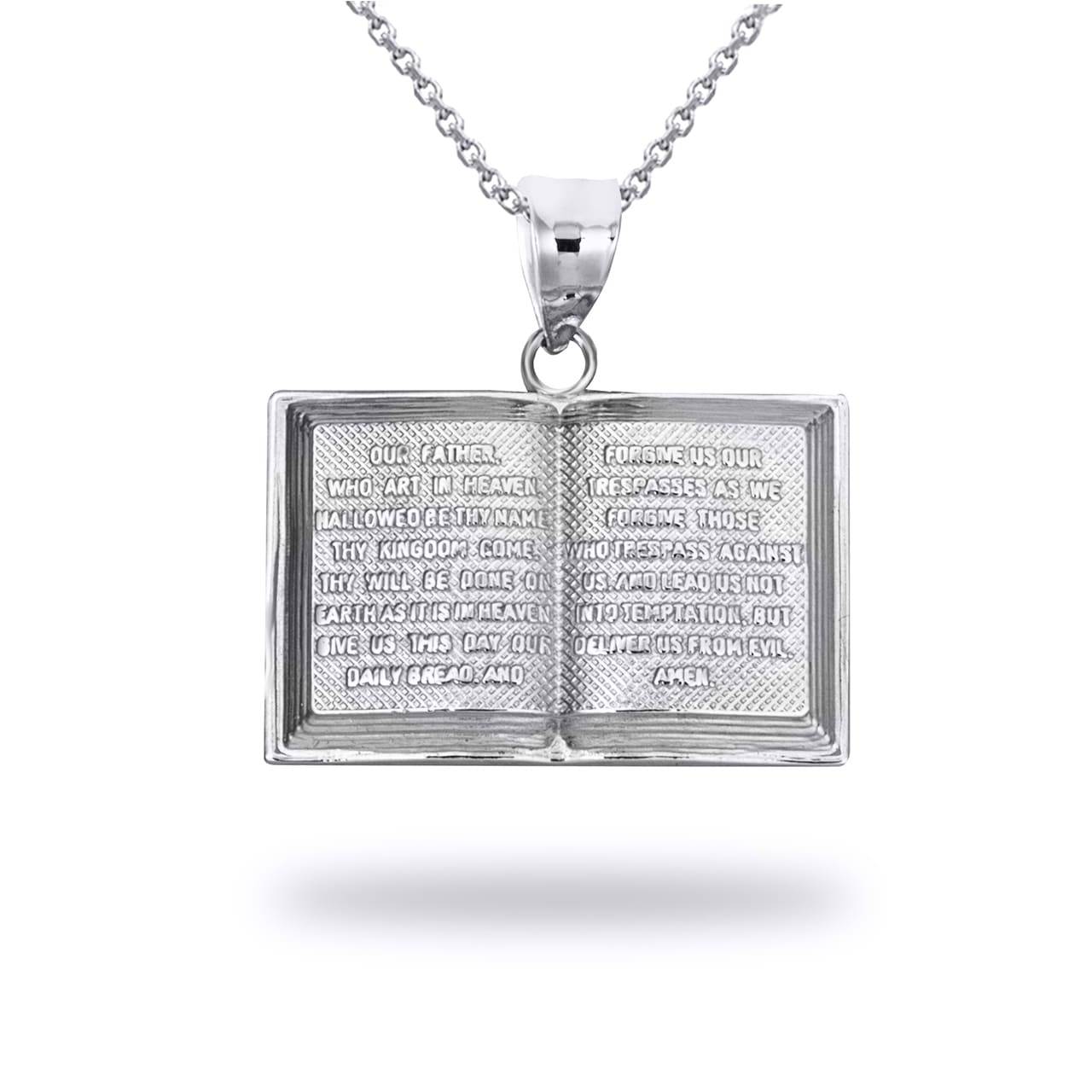 Sterling Silver Religious Holy Bible Lord's Prayer Pendant Necklace, view 5