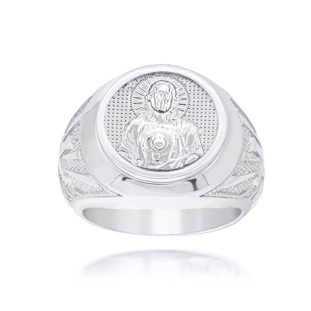 Sterling Silver Religious Jesus Christ Cross Beaded Signet Ring