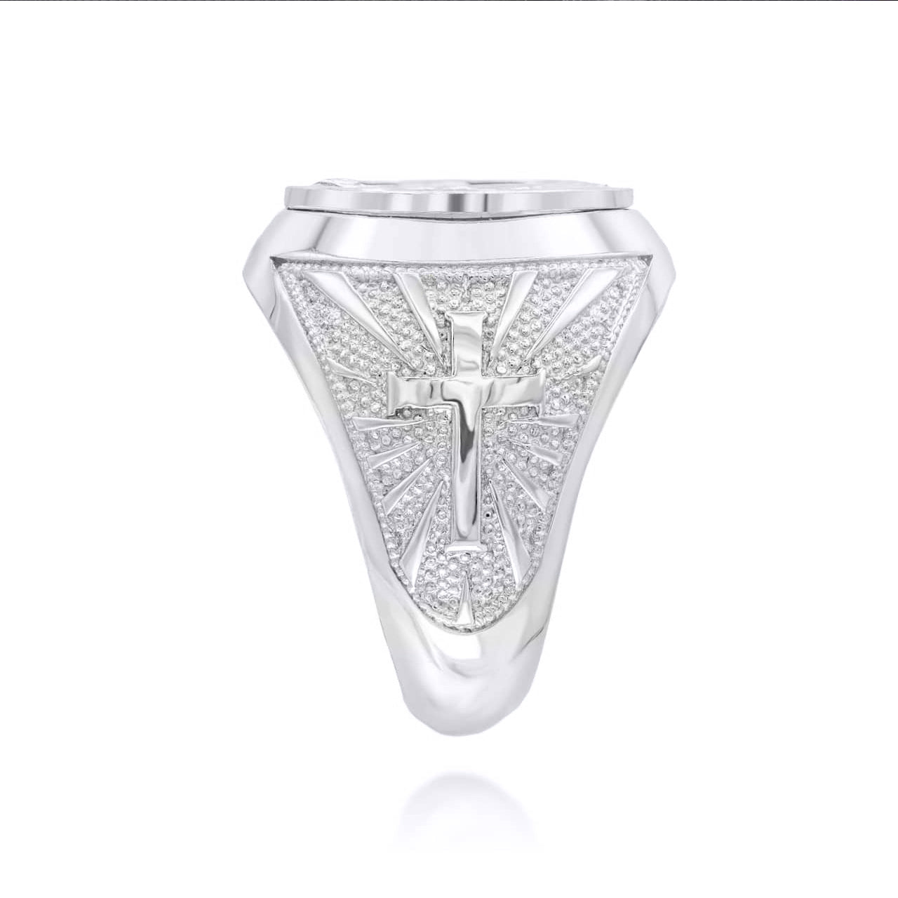 Sterling Silver Religious Jesus Christ Cross Beaded Signet Ring, view 5