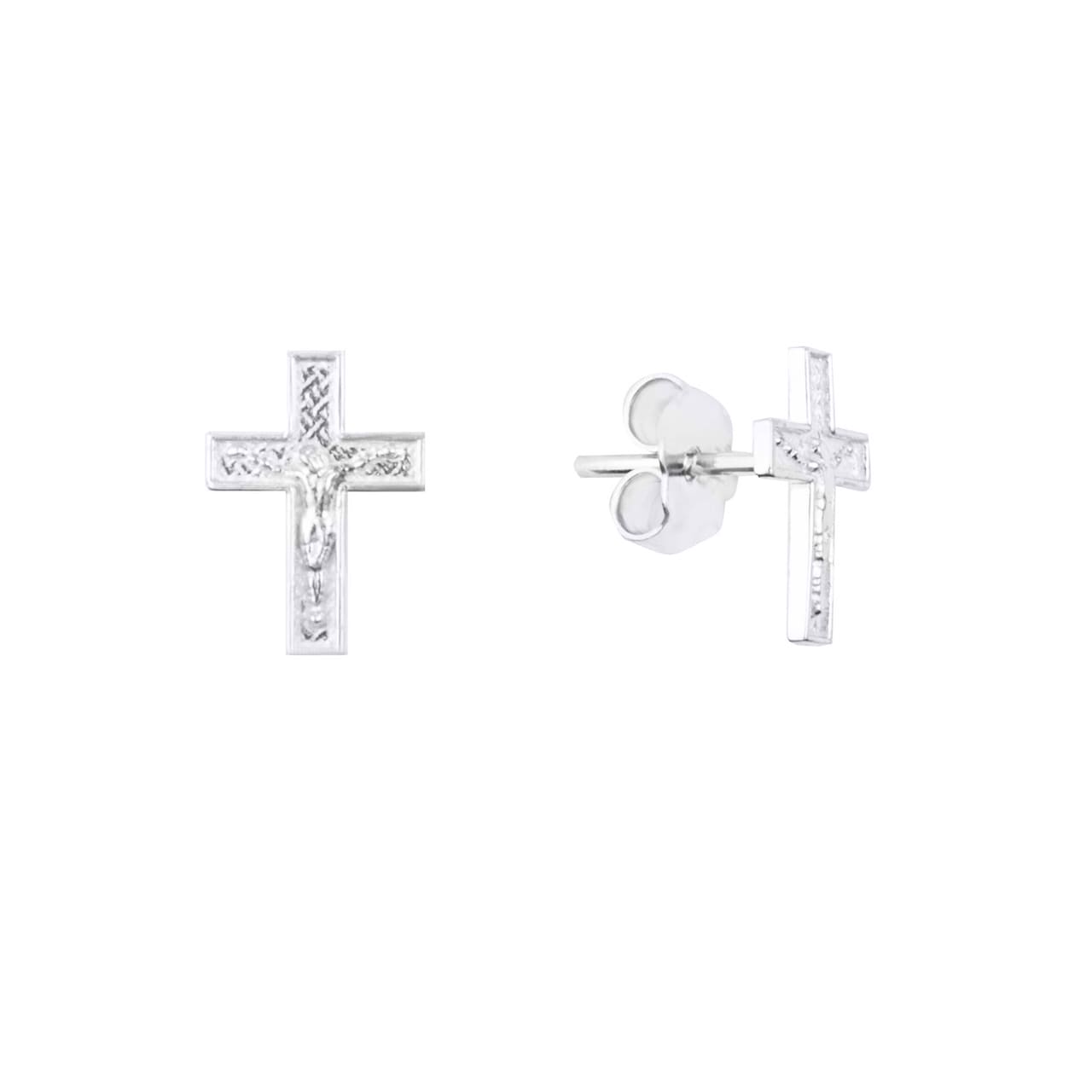 Sterling Silver Religious Jesus Christ Cross Crucifix Stud Earrings