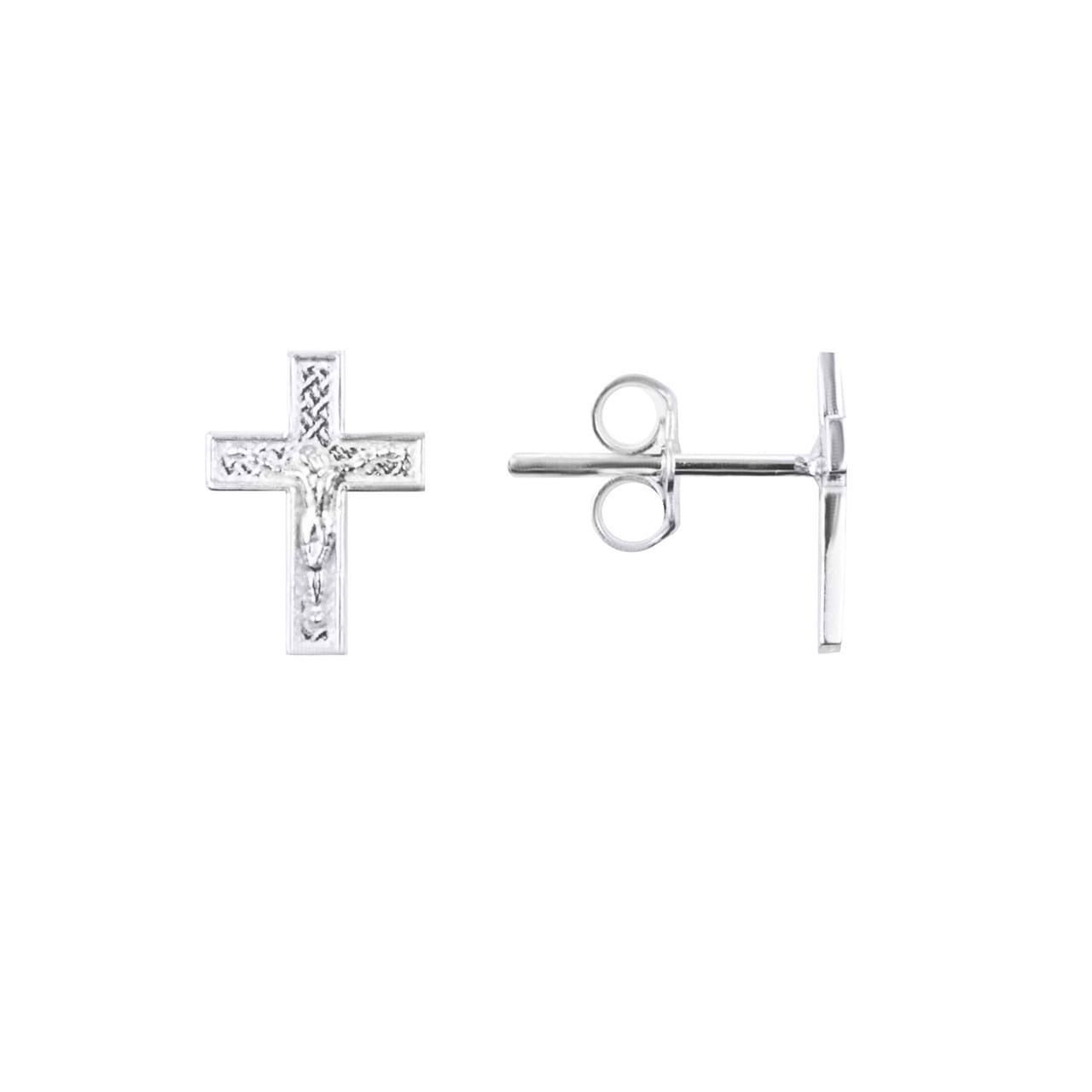 Sterling Silver Religious Jesus Christ Cross Crucifix Stud Earrings, view 4