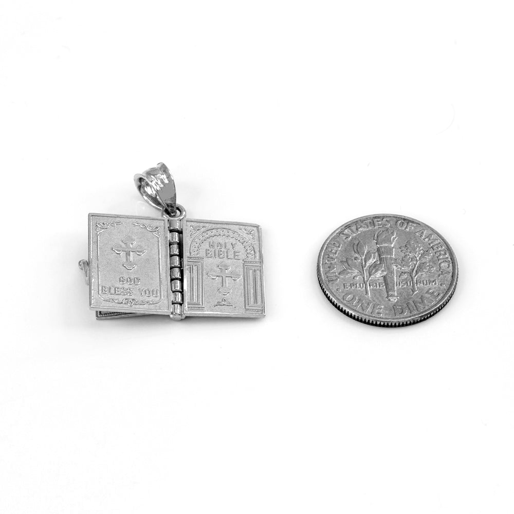Sterling Silver Religious Open Holy Bible Lord's Prayer Pendant Necklace, view 3