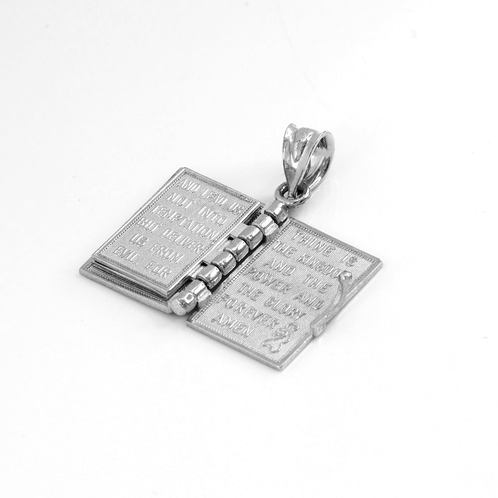 Sterling Silver Religious Open Holy Bible Lord's Prayer Pendant Necklace, view 6