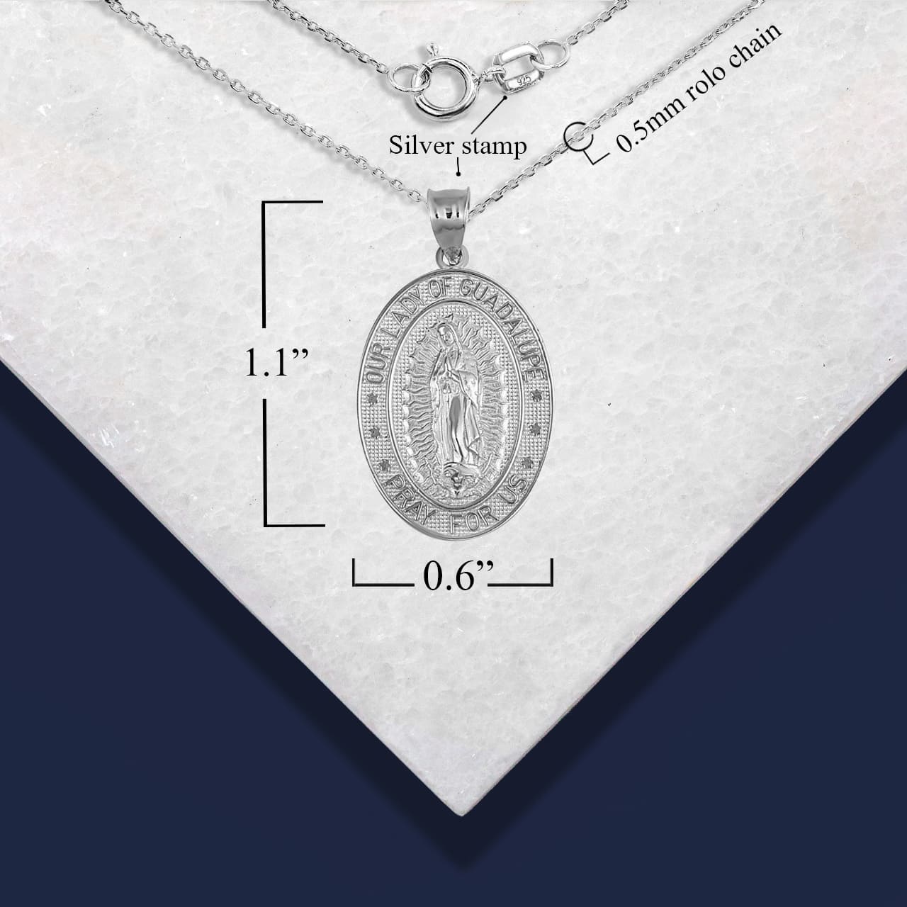 Sterling Silver Religious Our Lady of Guadalupe Beaded Oval Medallion Pendant Necklace, view 4