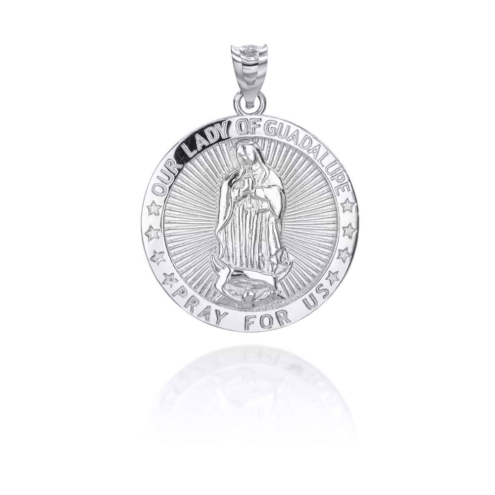 Sterling Silver Religious Our Lady of Guadalupe Medallion Pendant Necklace