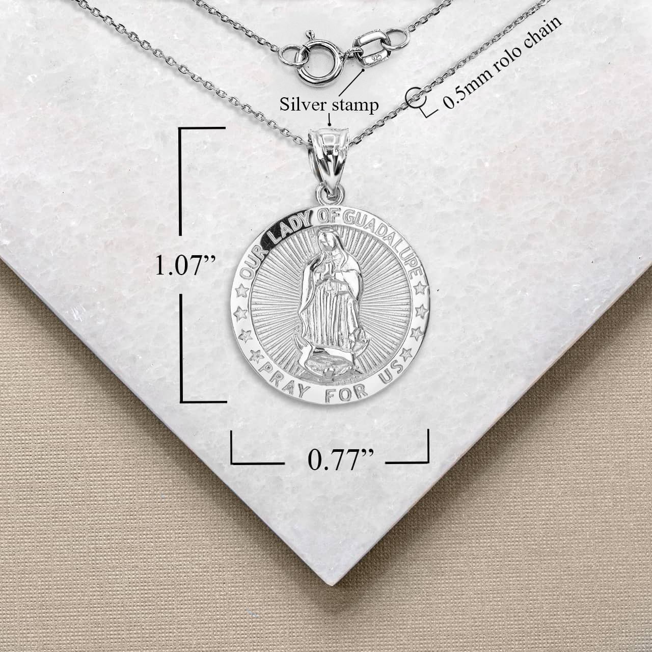 Sterling Silver Religious Our Lady of Guadalupe Medallion Pendant Necklace, view 4