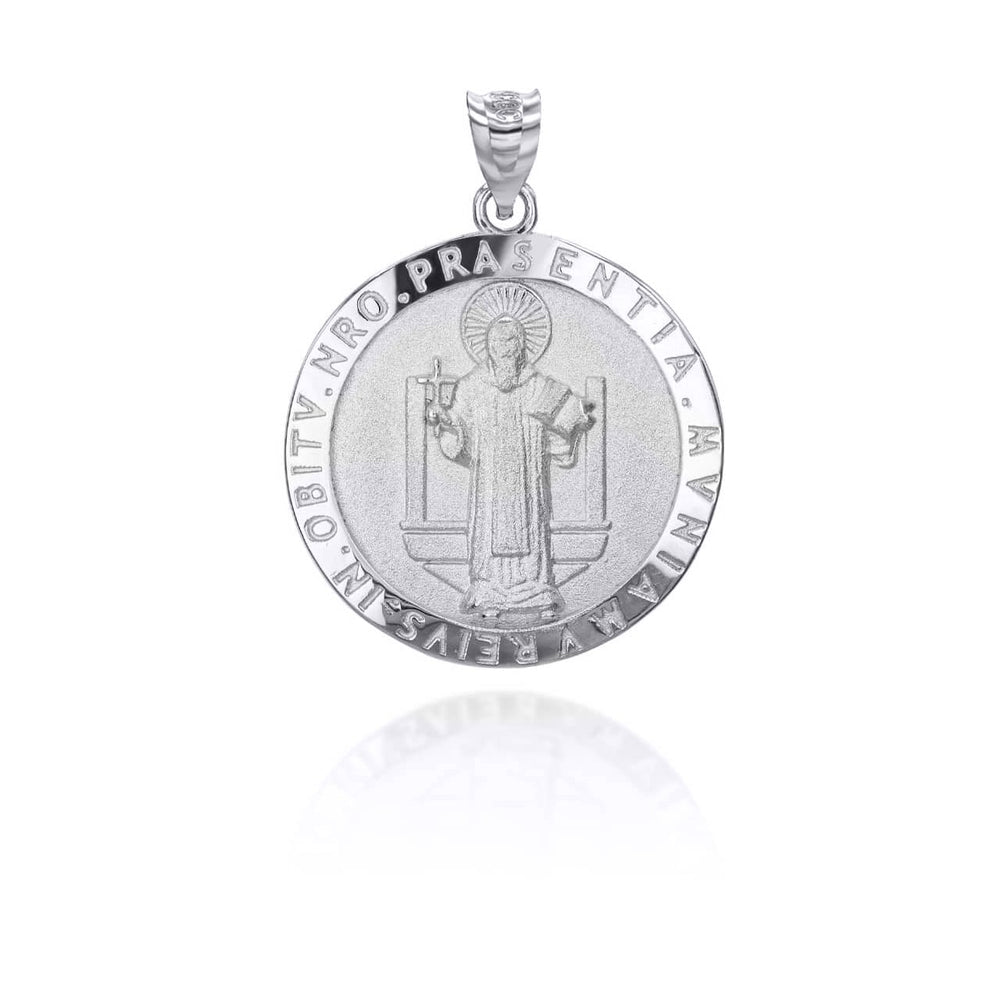 Sterling Silver Religious Patron Saint Benedict Medallion Pendant Necklace